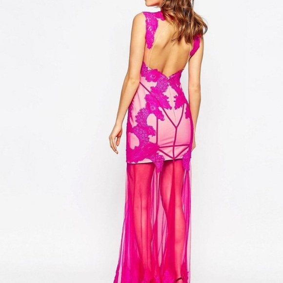 Forever Unique Pink maxi Long dress mesh lace - Picture 2 of 4